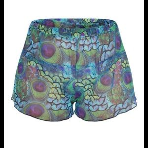 Prettylittlething PLUS mesh peacock swim short NWT